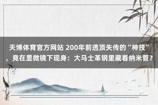 天博体育官方网站 200年前透顶失传的“神技”，竟在显微镜下现身：大马士革钢里藏着纳米管？