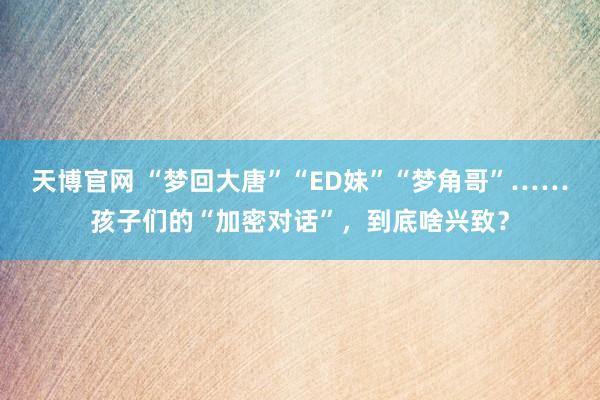 天博官网 “梦回大唐”“ED妹”“梦角哥”……孩子们的“加密对话”，到底啥兴致？