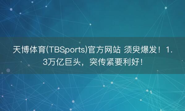 天博体育(TBSports)官方网站 须臾爆发！1.3万亿巨头，突传紧要利好！