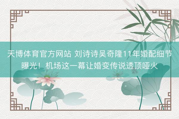 天博体育官方网站 刘诗诗吴奇隆11年婚配细节曝光！机场这一幕让婚变传说透顶哑火